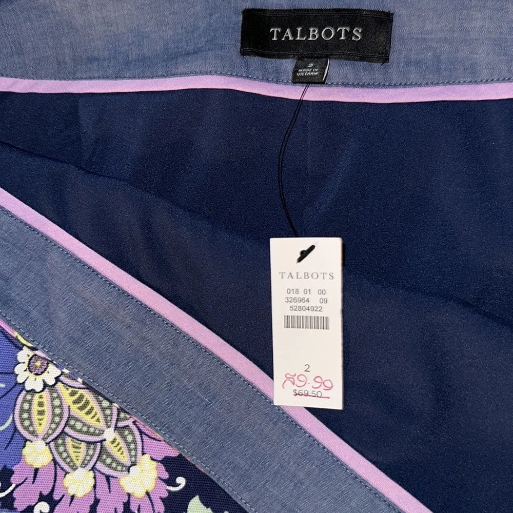 Talbots Navy Paisley And Floral Skirt Size 2 NWT side zipper - Picture 4 of 6